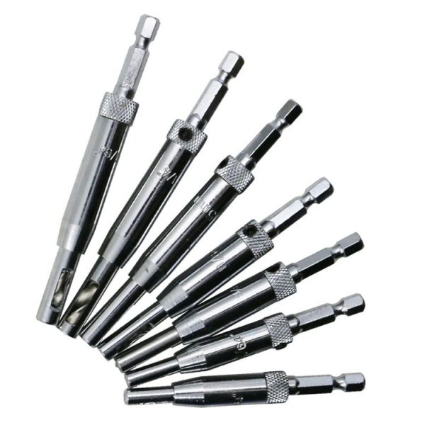 7 PCS / Set Doors Self Centering Hinge Tapper Core Drill Bit Set Hole Puncher Woodworking Tools (5 / 64, 7 / 64, 9 / 64, 11 / 64, 13 / 64, 1 / 4 inch, 5mm)