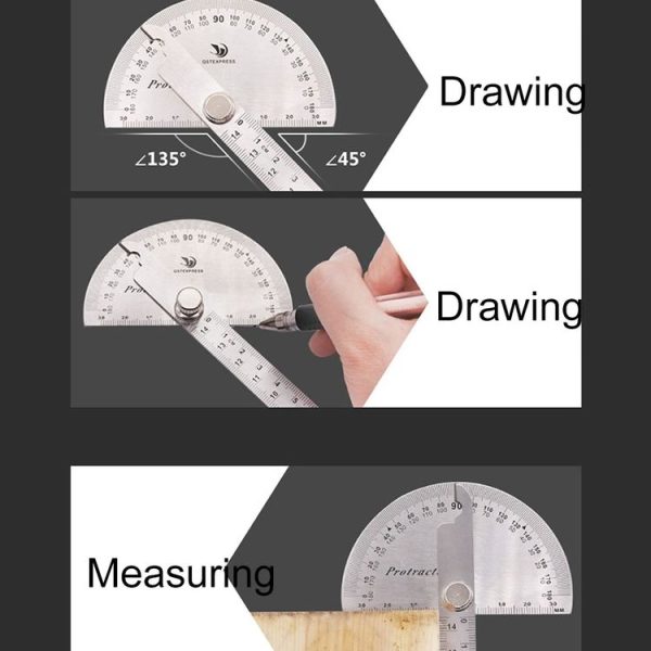 0-180 Degree Stainless Steel Protractor Angle Finder with 0-145mm Arm Measuring Ruler Tool - Image 3