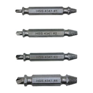 4 in 1 Screw Extractor Drill Bits Tool Broken Bolt Remover (1#, 2#, 3#, 4#), with Plastic Case
