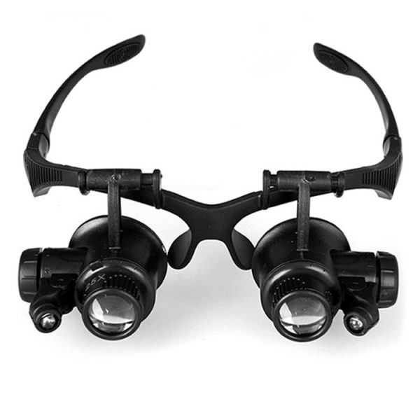 10X 15X 20X 25X Double Eye Glasses Lens Jeweler Watch Repair Head Magnifier with 2 LED Lights (Black)