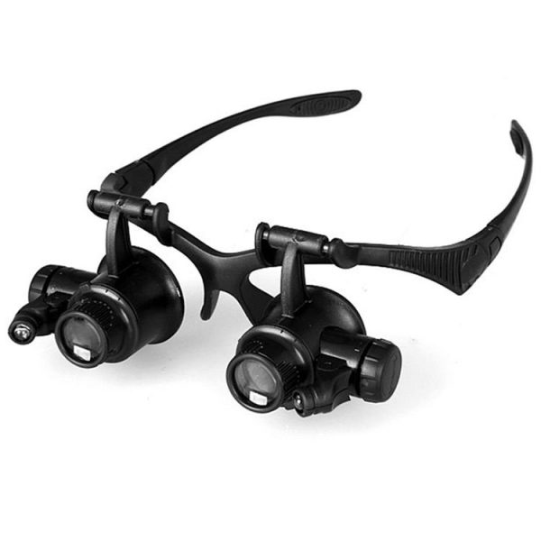 10X 15X 20X 25X Double Eye Glasses Lens Jeweler Watch Repair Head Magnifier with 2 LED Lights (Black) - Image 3