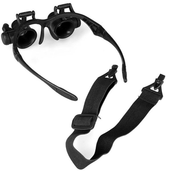 10X 15X 20X 25X Double Eye Glasses Lens Jeweler Watch Repair Head Magnifier with 2 LED Lights (Black) - Image 4