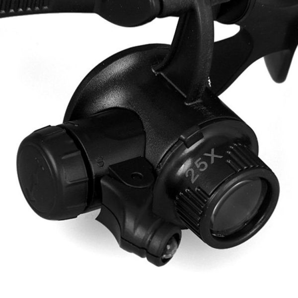 10X 15X 20X 25X Double Eye Glasses Lens Jeweler Watch Repair Head Magnifier with 2 LED Lights (Black) - Image 5