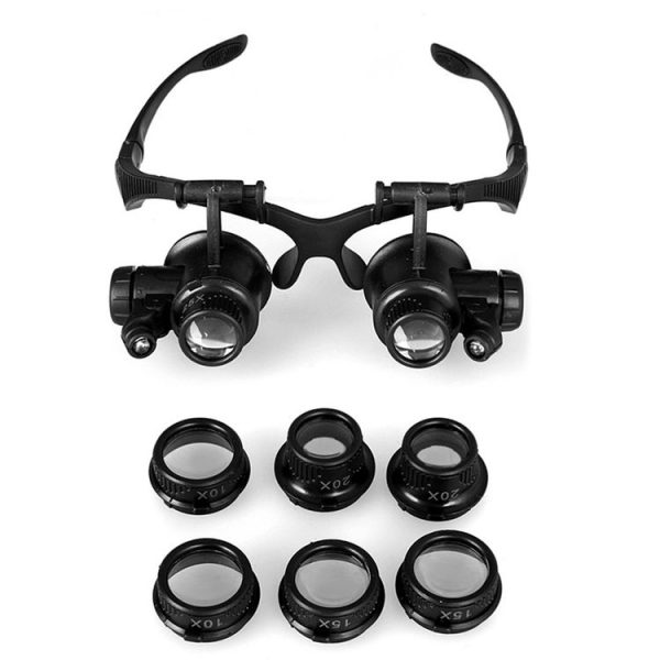 10X 15X 20X 25X Double Eye Glasses Lens Jeweler Watch Repair Head Magnifier with 2 LED Lights (Black) - Image 6