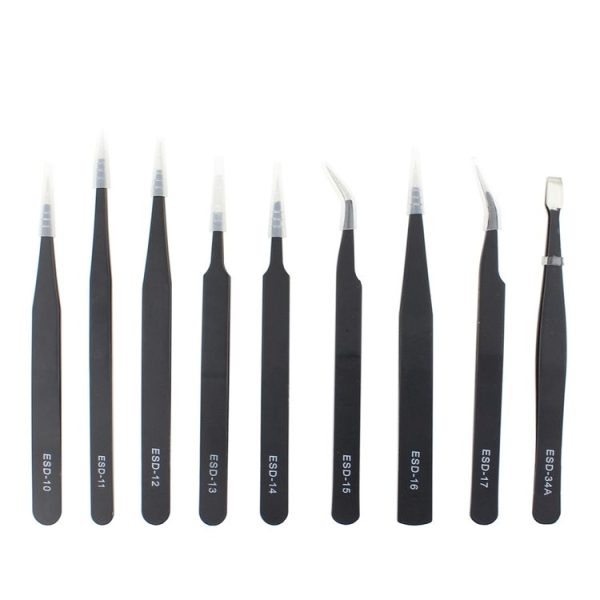 JIAFA JF-8118 9 in 1 Anti-static Precision Tweezers Set with Bag (Black)