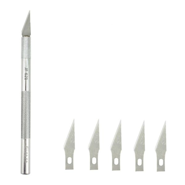 JIAFA JF-621 Metal Carving Knife Professional Mobile Phone Repair Tool with 6 Blades (Silver)