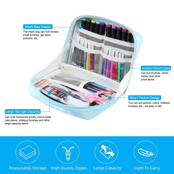 FunAdd Large-capacity Pencil Case Storage Organizer Ant ClothCosmetic Bag, Size: 230 x 170 x 75mm (Light Blue) - Image 4