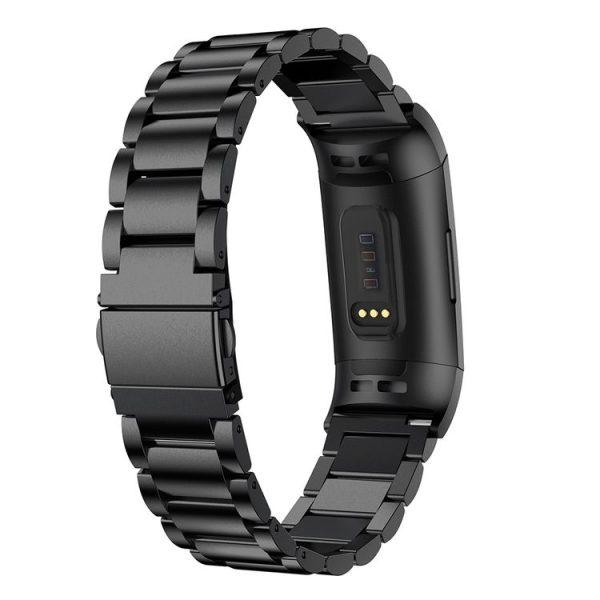 Three Beads Slingshot Buckle Solid Stainless Steel Watch Band for Fitbit Charge 4 (Black) - Image 3