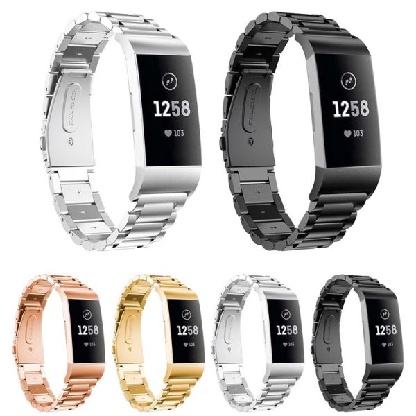 Three Beads Slingshot Buckle Solid Stainless Steel Watch Band for Fitbit Charge 4 (Black) - Image 7