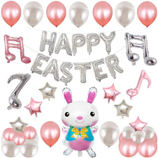 Happy Easter Rabbit Pattern Easter Holiday Alphabetic Ornament Balloons (Silver) - Image 2