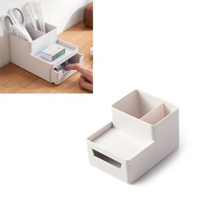 Desk-top Removable Pen Holder Stationery Box Assembly File Storage Box (Grey White)