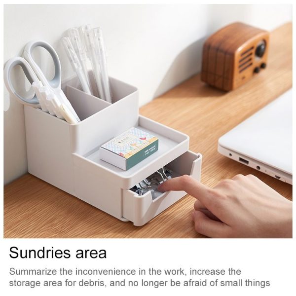 Desk-top Removable Pen Holder Stationery Box Assembly File Storage Box (Grey White) - Image 7