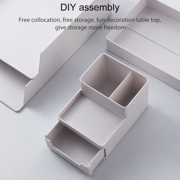 Desktop Removable Assembled Small File Storage Box (Grey White) - Image 5