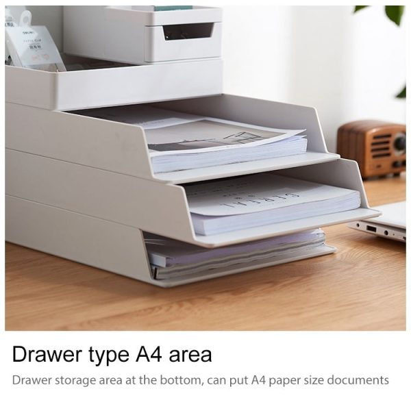 Desktop Removable Assembled Small File Storage Box (Grey White) - Image 8