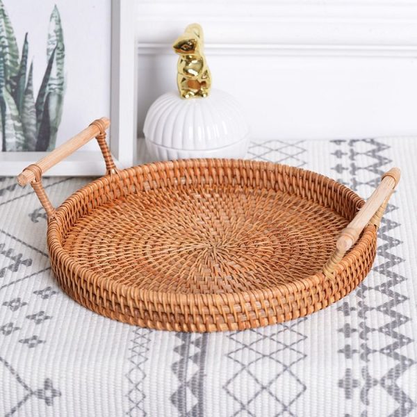 GP23 Braided Sweet Vegetable Fruit Snack Storage Tray Basket, Size: S