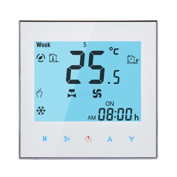 LCD Display Air Conditioning 2-Pipe Programmable Room Thermostat for Fan Coil Unit, Supports Wifi (White) - Image 2