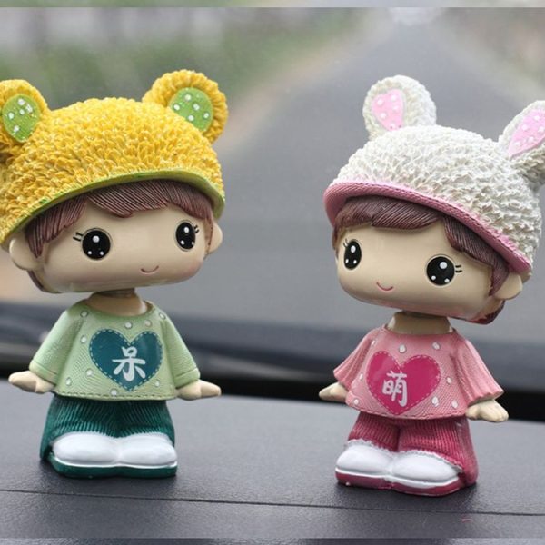 Creative Resin Cartoon Shaking Head Adorkable Couple Ornaments Car Home Bedroom Decoration Gifts - Image 2