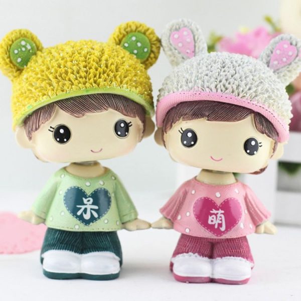 Creative Resin Cartoon Shaking Head Adorkable Couple Ornaments Car Home Bedroom Decoration Gifts - Image 3