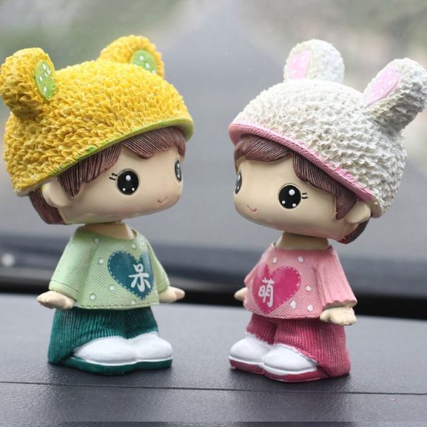 Creative Resin Cartoon Shaking Head Adorkable Couple Ornaments Car Home Bedroom Decoration Gifts - Image 4