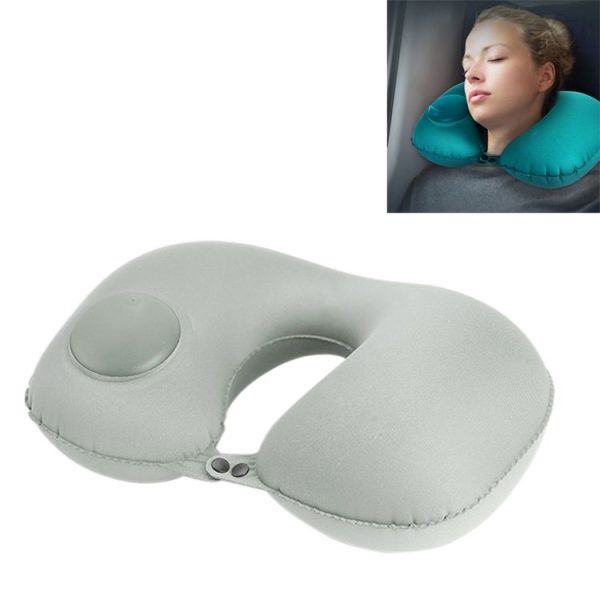 Portable Press Type Automatic Inflating Travel U-shape Neck Pillow (Grey)