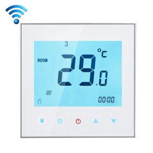BHT-1000-GA-WIFI 3A Load Water Heating Type Touch LCD Digital WiFi Heating Room Thermostat, Display Clock / Temperature / Periods / Time / Week / Heat etc. (White)
