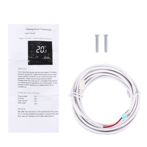 BHT-3001 16A Load Electronic Heating Type LCD Digital Heating Room Thermostat with Sensor, Display Clock / Temperature / Time / Week / Heat etc. (Black) - Image 6