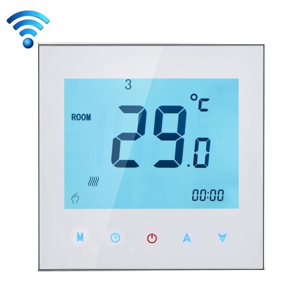 BHT-1000-GB-WIFI 16A Load Electronic Heating Type Touch LCD Digital WiFi Heating Room Thermostat with Sensor, Display Clock / Temperature / Periods / Time / Week / Heat etc. (White)