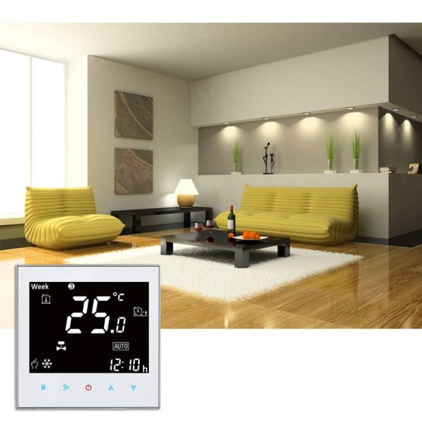 BAC-2000 Central Air Conditioning Type Touch LCD Digital 2-pipe Fan Coil Unit Room Thermostat, Display Fan Speed / Clock / Temperature / Time / Week / Heat etc. (White) - Image 8