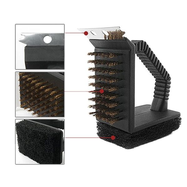 Outdoor Barbecue Cleaning Brush Camping Picnic BBQ Copper Wire Grill Three In One Right Angle Copper Wire Triangular Brush - Image 4