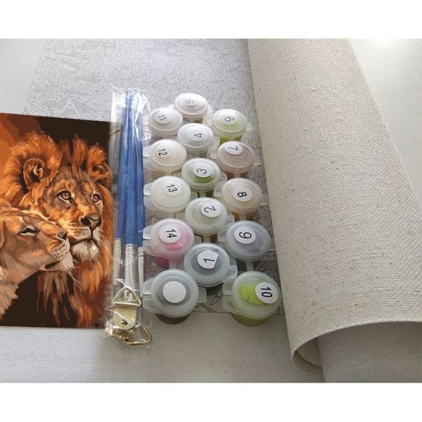 DIY Creative Paint By Numbers Oil Painting Lion Couple Art Painting without Framework, Size: 40*50 cm - Image 2