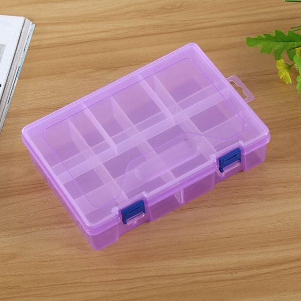 Double layer 8 Slots Plastic Jewelry Box Organizer Storage Container with Adjustable Dividers (Purple) - Image 2