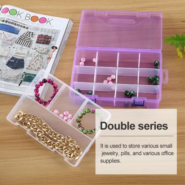 Double layer 8 Slots Plastic Jewelry Box Organizer Storage Container with Adjustable Dividers (Purple) - Image 4