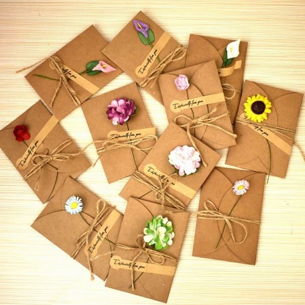 10 PCS Festival Creative DIY Retro Kraft Paper Handmade Small Dry Flower Greeting Card Birthday Card - Image 6