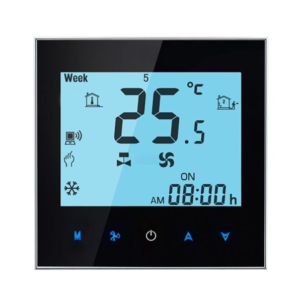 LCD Display Air Conditioning 4-Pipe Programmable Room Thermostat for Fan Coil Unit, Supports Wifi (Black) - Image 2