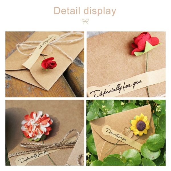 5 PCS Festival Creative DIY Retro Kraft Paper Handmade Large Dry Flower Greeting Card Birthday Card - Image 6