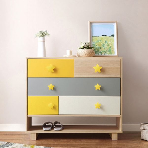 5 PCS Great Yellow Star Pattern Shockproof Modern Cartoon Children Drawer Cabinet Handle - Image 5