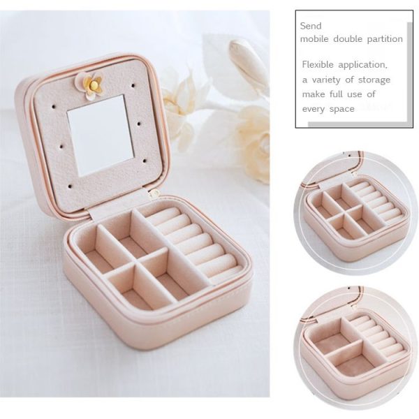 Macaron Small Jewelry Box Rings and Earrings Mirrored Travel Storage Case (Grey) - Image 10