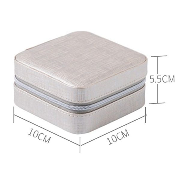 Macaron Small Jewelry Box Rings and Earrings Mirrored Travel Storage Case (Grey) - Image 3