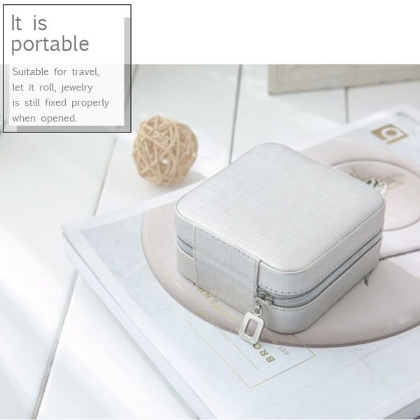 Macaron Small Jewelry Box Rings and Earrings Mirrored Travel Storage Case (Grey) - Image 8