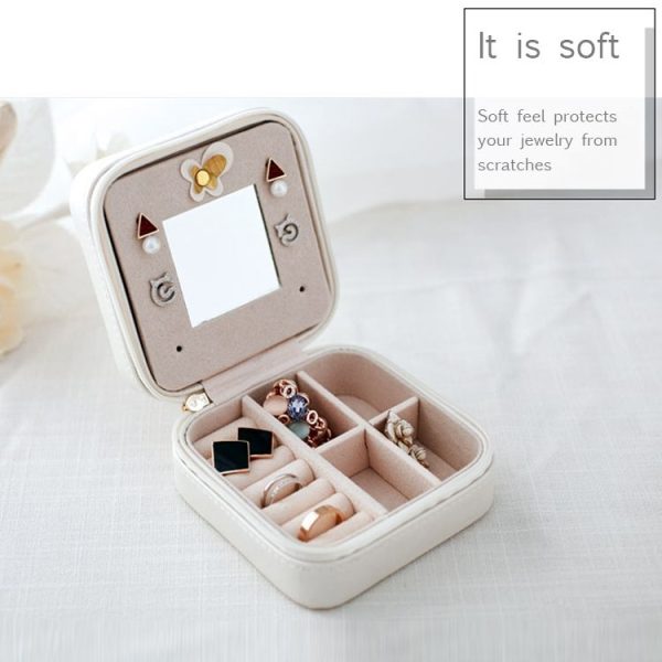 Macaron Small Jewelry Box Rings and Earrings Mirrored Travel Storage Case (Grey) - Image 9