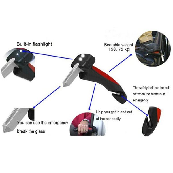 Car Cane Handle Portable Mobility Aid Flashlight Belt Cutter Glass Breaker Emergency Escape Tools - Image 7