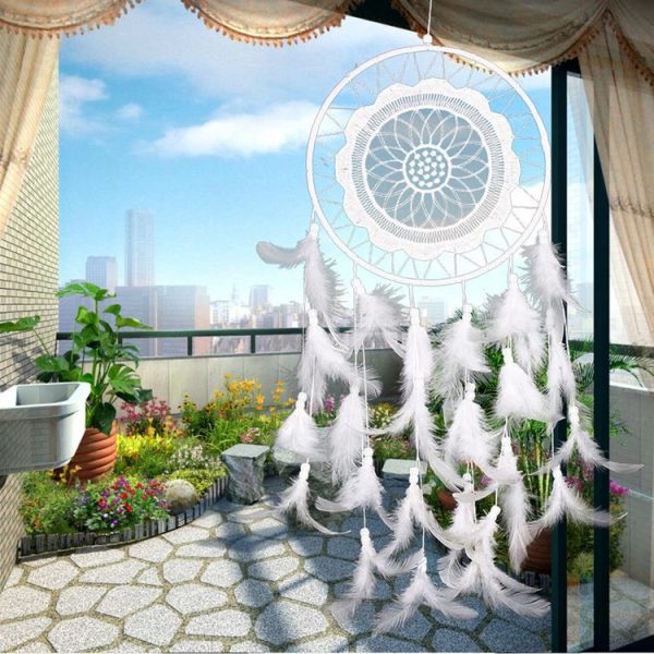 Creative White Lace Flower Dream Catcher Wind Chimes Feather Pendant for Home Wall Decorations Ornament, Random Style Delivery - Image 2