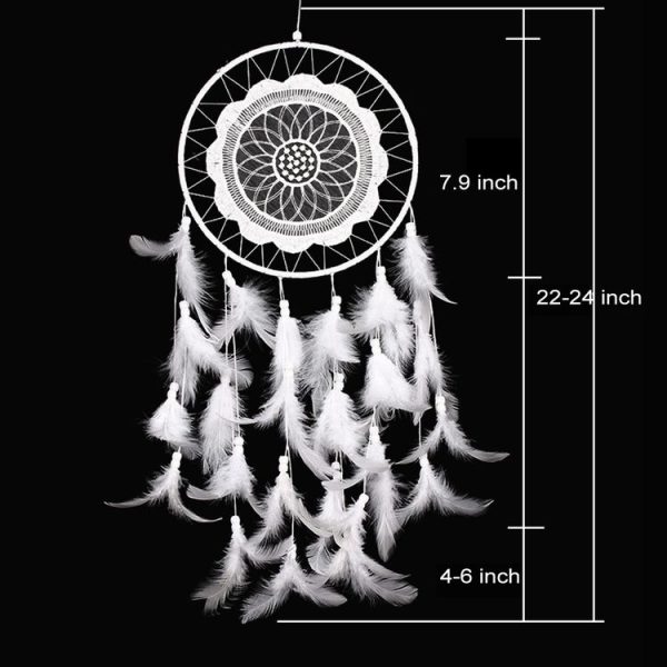 Creative White Lace Flower Dream Catcher Wind Chimes Feather Pendant for Home Wall Decorations Ornament, Random Style Delivery - Image 6