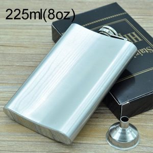 225mL (8oz) Outdoor Sports Handy Home Travel Wild Stainless Steel Portable Hip Flask (with Small Funnel) (Silver 225mL (8oz))