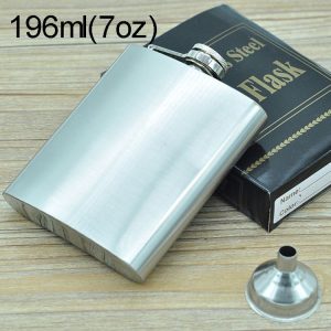 196mL (7oz) Outdoor Sports Handy Home Travel Wild Stainless Steel Portable Hip Flask (with Small Funnel) (Silver 196mL (7oz))