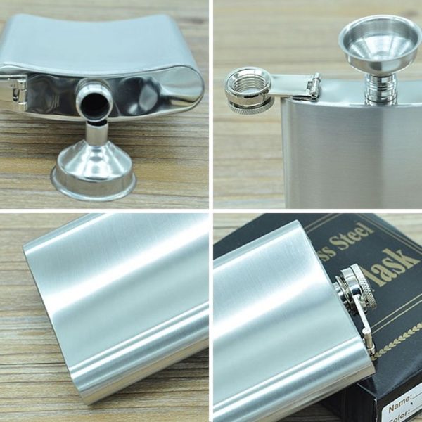 196mL (7oz) Outdoor Sports Handy Home Travel Wild Stainless Steel Portable Hip Flask (with Small Funnel) (Silver 196mL (7oz)) - Image 4