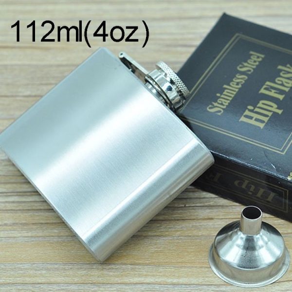 112mL (4oz) Outdoor Sports Handy Home Travel Wild Stainless Steel Portable Hip Flask (with Small Funnel) (Silver 112mL (4oz))