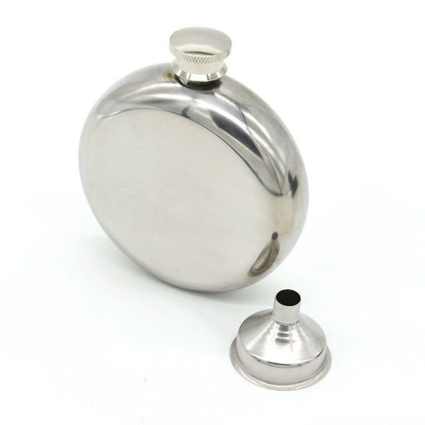 140mL (5oz) Men Mirror Handy Hip Flask Stainless Steel Portable Round Jug (With Small Funnel) (Silver)