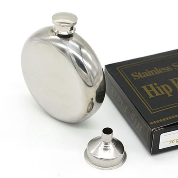140mL (5oz) Men Mirror Handy Hip Flask Stainless Steel Portable Round Jug (With Small Funnel) (Silver) - Image 2