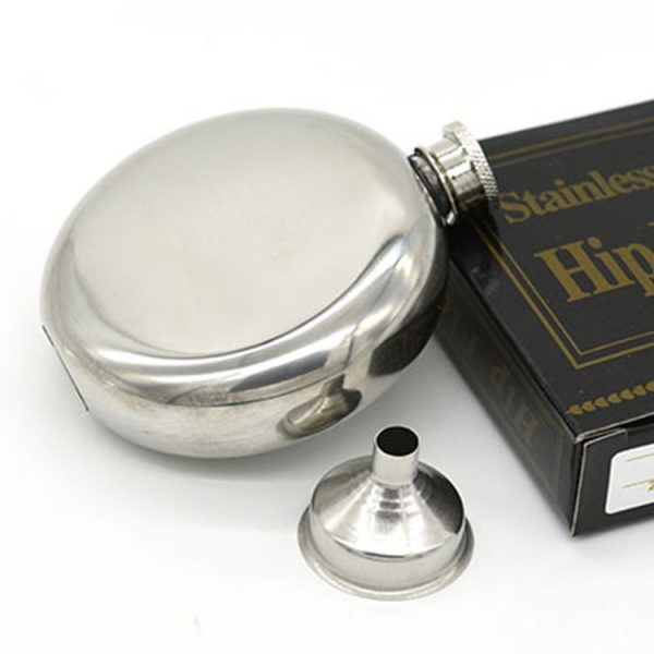 140mL (5oz) Men Mirror Handy Hip Flask Stainless Steel Portable Round Jug (With Small Funnel) (Silver) - Image 3